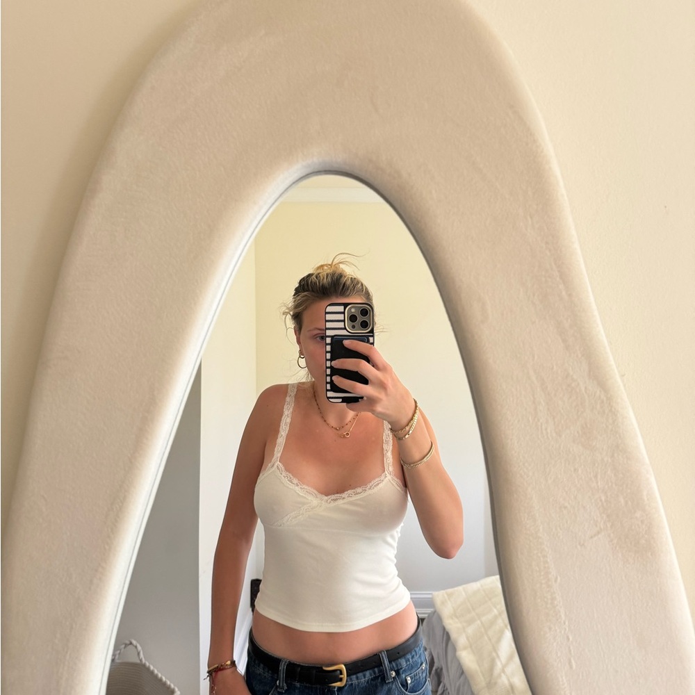 Edikted Cream Fitted Crop Tank Top